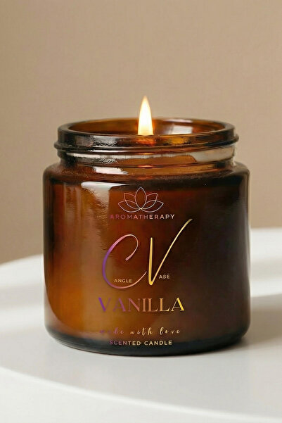 Candle Vase Lavanta Kokulu Mum %100 Doğal Soya wax Mum Kapaklı Amber Şişe Aro...