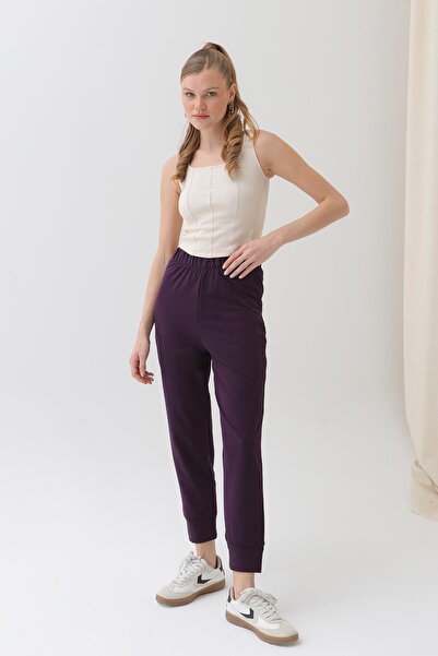 Soul بنطلون رياضي نسائي بتفاصيل مضلعة - 30189PNT - أرجواني