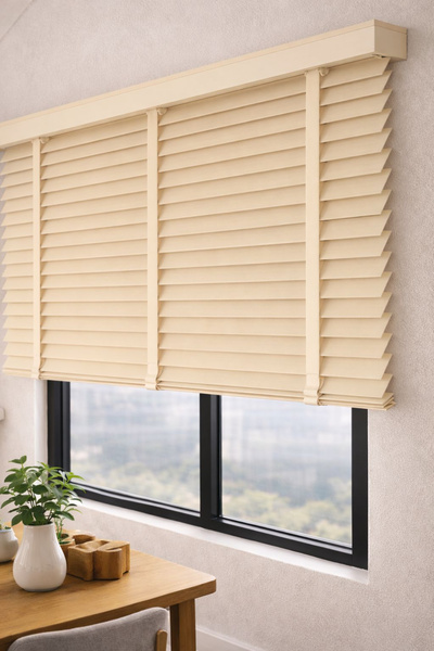 VOLPER MEKANİK Nj-2402 Volper Krem Renk %100 Gerçek Ahşap Jaluzi Perde 50 mm ...