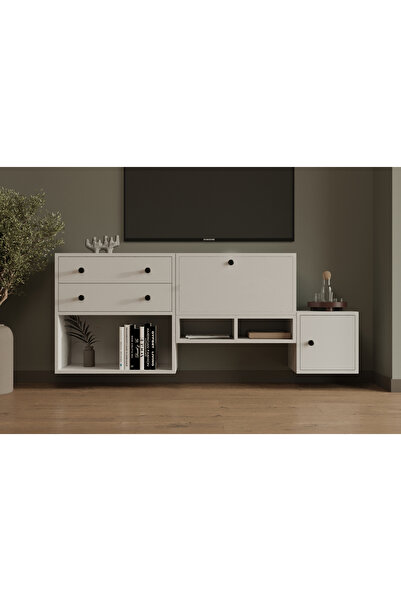 Nettrends TV Konsolu 2 Çekmece 2 Kapaklı Nordic Stil Asimetrik Salon Mobilyas...