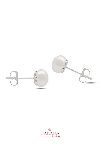 DAKANA JEWELLERY Gümüş İğne Model 6 mm İnci Küpe