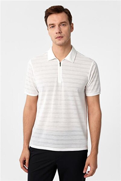 SÜVARİ Beyaz Slim Fitilli Polo Yaka Tişört