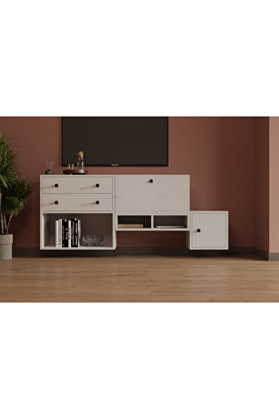 Nettrends 2 Çekmece 2 Kapaklı Asma Televizyon Sehpası Kompakt ve Şık Çok Bölm...