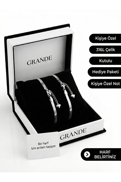 GLANZEND Kararmaz Çelik 2li Italyan Harfli Bileklik Sevgili , Çift , Arkadaş ...
