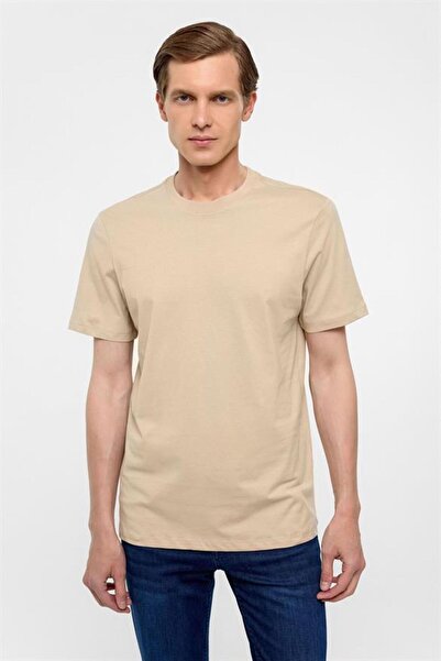 SÜVARİ Bej Regular Düz Bisiklet Yaka Tişört
