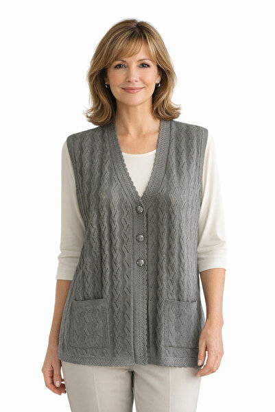 BURSPA Vestă de damă, gri mercerizată, de sezon, cu croială relaxată