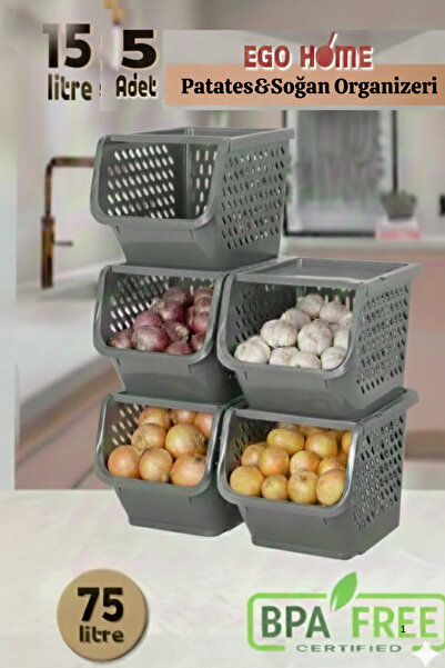ego home 5'li Patates&Soğanlık Kapaklı Katlı Sebzelik Oyuncak Sepeti, Patates...
