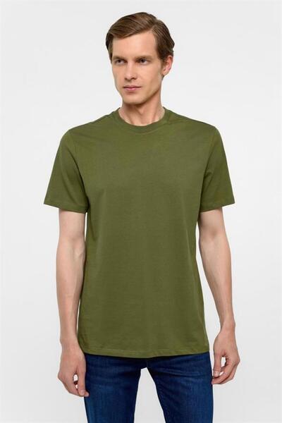 SÜVARİ Koyu Yeşil Regular Düz Bisiklet Yaka Tişört