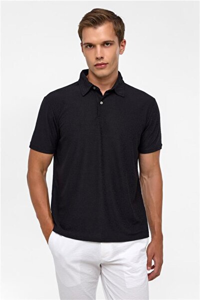 SÜVARİ Siyah Regular Düz Polo Yaka Tişört