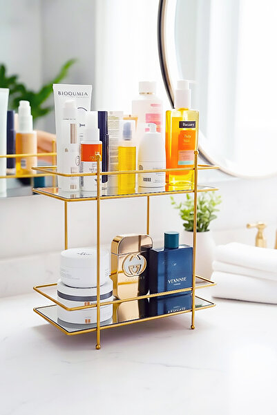 EVSTYLE Двоярусний прямокутний органайзер з дзеркалом - золоте покриття