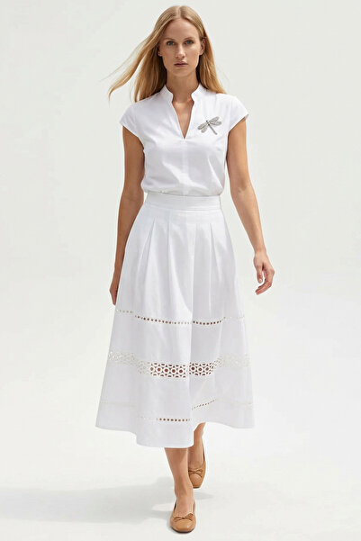 Exquise Fisto Detaylı Saf Pamuk Midi Boy Astarlı Siyah Etek