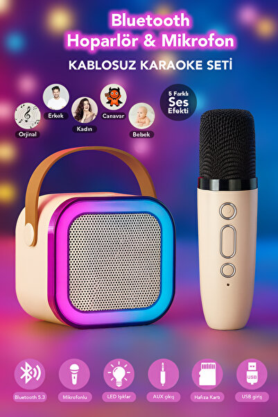 mimtec Mikrofonlu Kablosuz Karaoke Bluetooth Hoparlör - Ledli Taşınabilir 5 S...