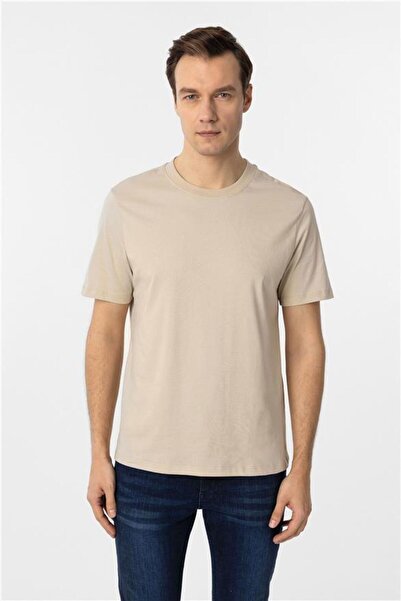 SÜVARİ Bej Regular Düz Bisiklet Yaka Tişört