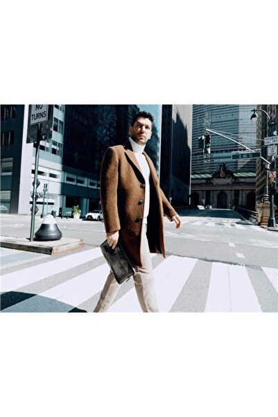 SÜVARİ Koyu Kahve Slim Düz Mono Yaka Kaban