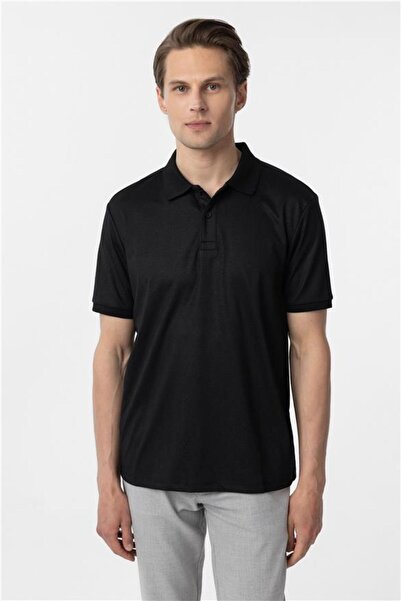 SÜVARİ Siyah Regular Baskılı Polo Yaka Tişört