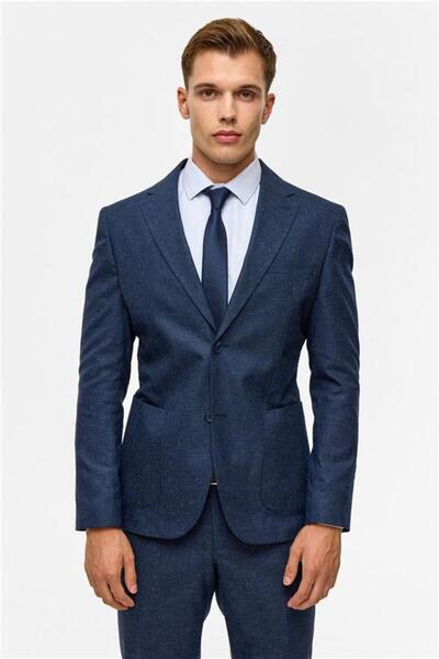 SÜVARİ Lacivert Slim Desenli Mono Yaka 6 Drop Takım Elbise