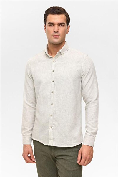 SÜVARİ Gri Slim Düz Düğmeli Yaka Gömlek