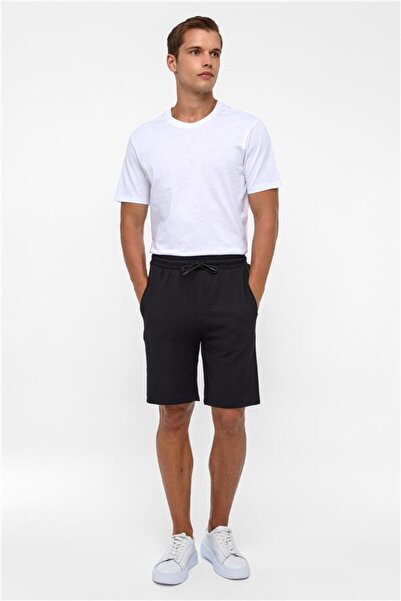 SÜVARİ Siyah Regular Armürlü Örme Şort