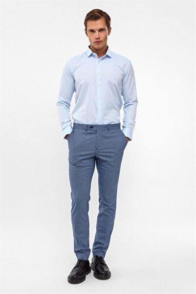 SÜVARİ Buz Mavi Slim Armürlü Klasik Yaka Gömlek