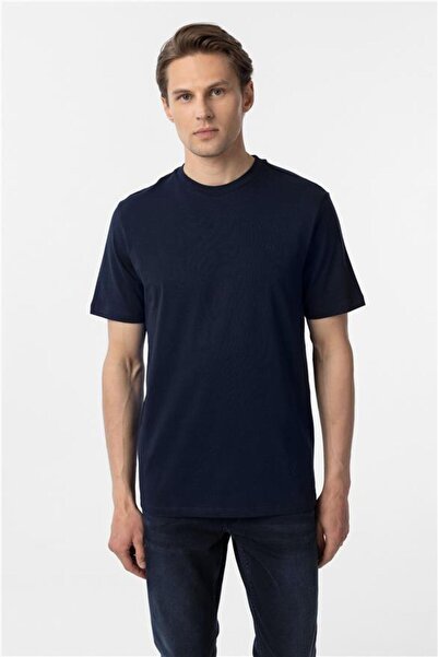SÜVARİ Lacivert Regular Düz Bisiklet Yaka Tişört