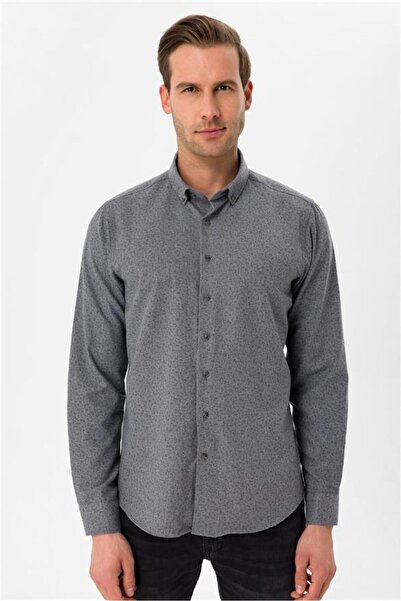 SÜVARİ Antrasit Slim Baskılı Düğmeli Yaka Gömlek