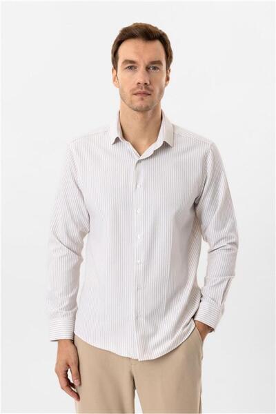 SÜVARİ Köşeli Manşet Slim Kalıp Armürlü Gömlek