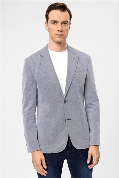 SÜVARİ Parlament Mavi Slim Armürlü Mono Yaka 6 Drop Ceket