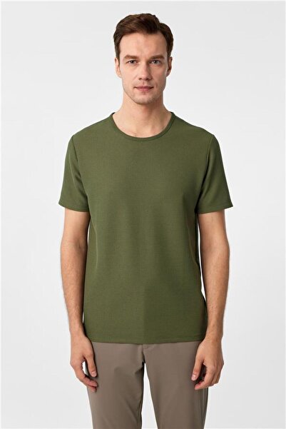 SÜVARİ Haki Slim Armürlü Bisiklet Yaka Tişört