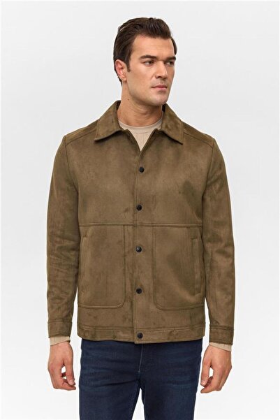 SÜVARİ Koyu Haki Slim Düz Klasik Yaka Mont