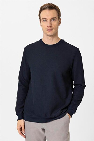 SÜVARİ Lacivert Regular Armürlü Bisiklet Yaka Triko