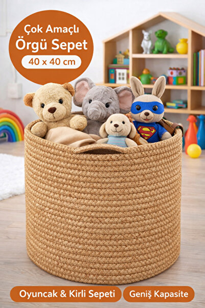 SERENALP Çok Amaçlı Örgü Düzenleyici Sepet, Oyuncak Sepeti, Kirli Sepeti Bohe...