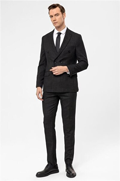 SÜVARİ Siyah Slim Armürlü Sivri Yaka 6 Drop Takım Elbise