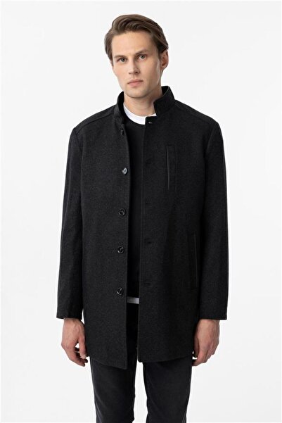 SÜVARİ Siyah Regular Düz Hakim Yaka Kaban