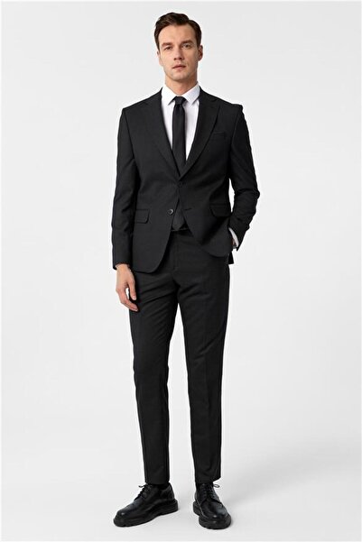 SÜVARİ Black slim patterned mono collar 6 drop suit
