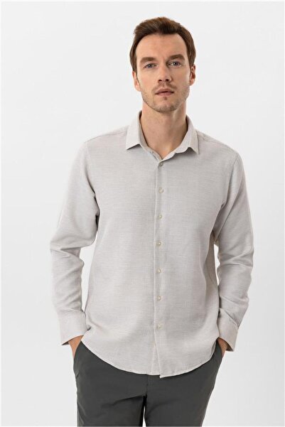 SÜVARİ Köşeli Manşet Slim Armürlü Gömlek