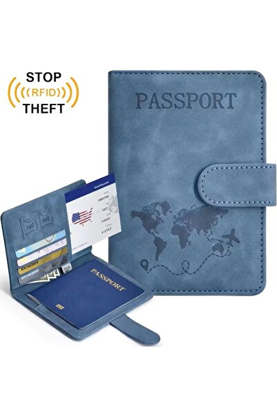 Beypa Ticaret Pasaport Kılıfı Baskı Desenli Kredi Kartı-Sim Kart-Cüzdan Bölmeli-RFID Manyetik Kapama