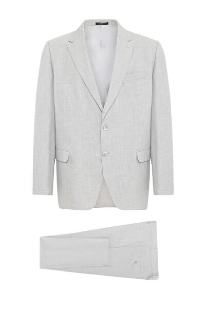 SÜVARİ Gri Regular Desenli Mono Yaka 6 Drop Takım Elbise