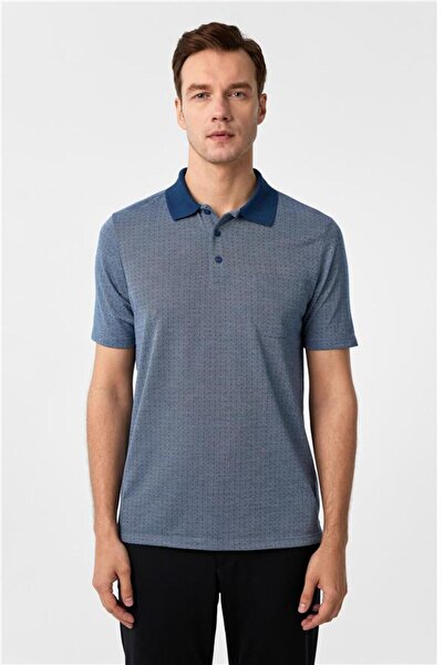 SÜVARİ Lacivert Regular Armürlü Polo Yaka Tişört