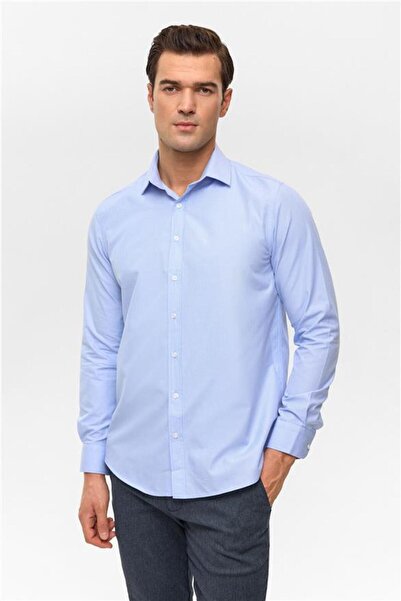 SÜVARİ Mavi Regular Desenli Klasik Yaka Gömlek