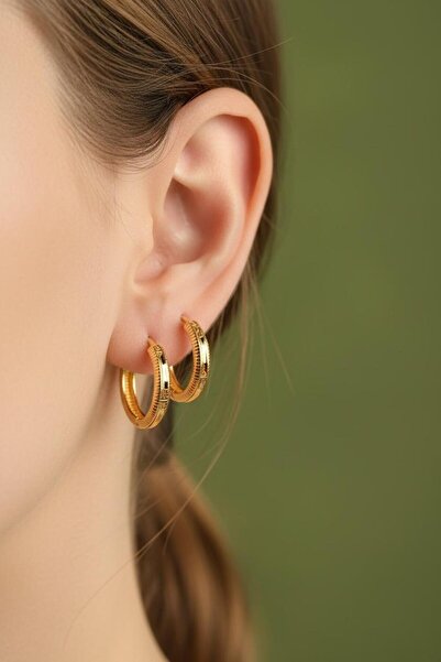 Çgk Çiğdem Gürel Kuyumculuk 8 Ayar Altın Çift Halka Ajda Minimal Kadın Küpe –...