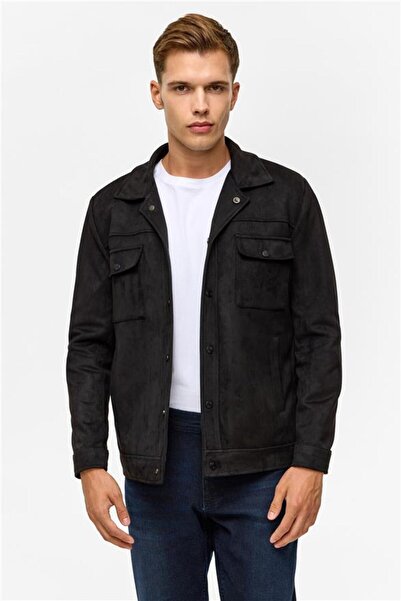 SÜVARİ Siyah Slim Düz Klasik Yaka Mont