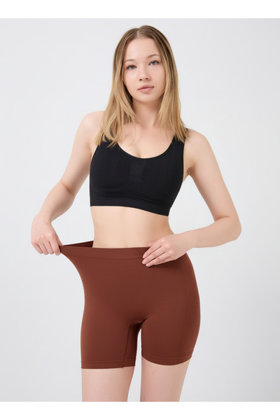 MİSTİRİK شورت رياضي من نسيج ناعم من ماركة Pereto، لا يترك أثرًا على الجسم، لون بني