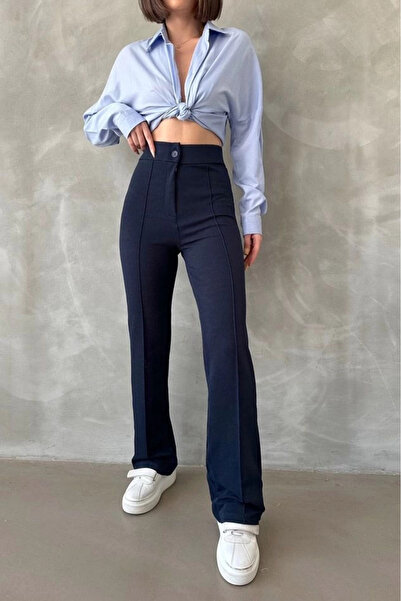 Zerenyus Lycra prugaste palazzo hlače od krep materijala, uvozne tamnoplave h...