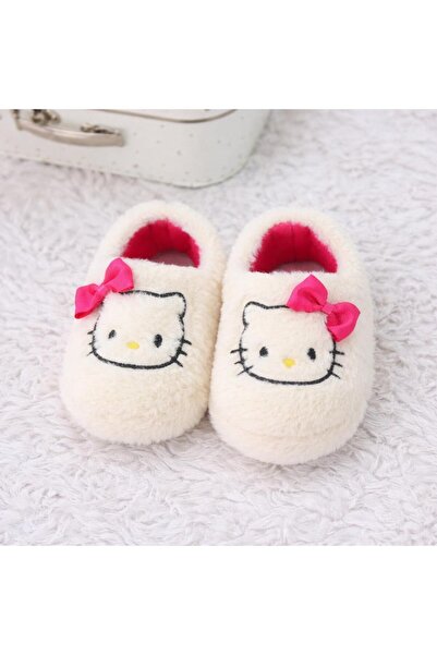 Aiw Hello Kitty Kedi Figürlü Sevimli Peluş Panduf Fuşya-Anaokulu,Kreş,Ev,Rahat, Sessiz ve Kaymaz Taban