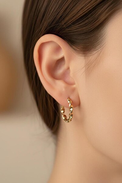 Çgk Çiğdem Gürel Kuyumculuk 14 Ayar 2 cm Kıvrımlı Halka Altın Küpe