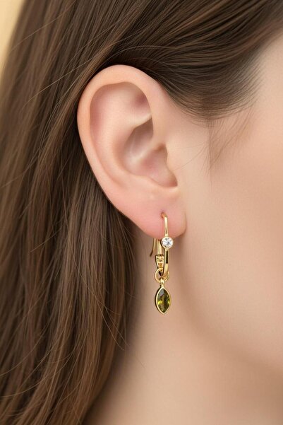 ÇGK KUYUMCULUK Kadın Damla Taşlı Sallantılı Altın Küpe Kp0011