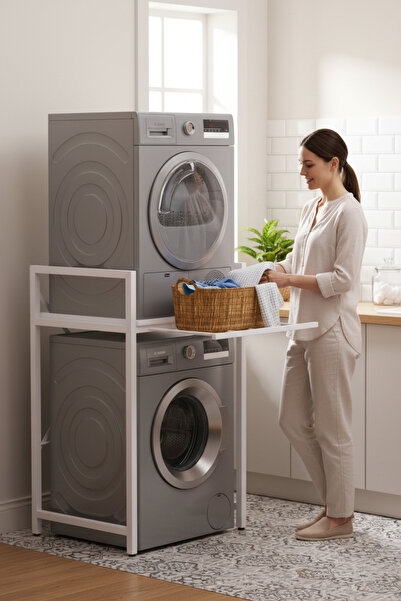 TOLIAHOME Çamaşır Sepeti Çekmeceli Çamaşır Makinası ve Kurutma Makinası Rafı Makina Üstü Banyo Düzenleyici Raf