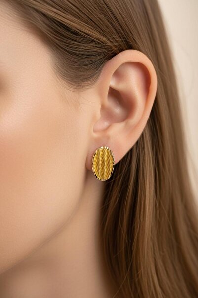 Çgk Çiğdem Gürel Kuyumculuk Kadın Yaldızlı Hasır Altın Küpe Kp0001