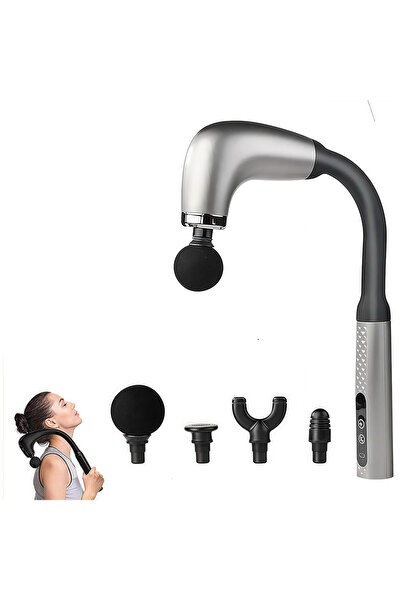 unbranded مسدس تدليك بمقبض ممتد، جهاز تدليك ظهر على شكل حرف U بأربعة رؤوس، 9 سرعات، تدليك للجسم (فضي)