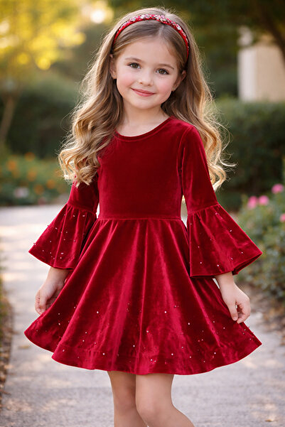 Ugly Duck 04-12 ГОДИНИ РЪЧНО ИЗРАБОТЕНА КАДИФЕНА РОКЛЯ С БИСЕР - ЧЕРВЕНА